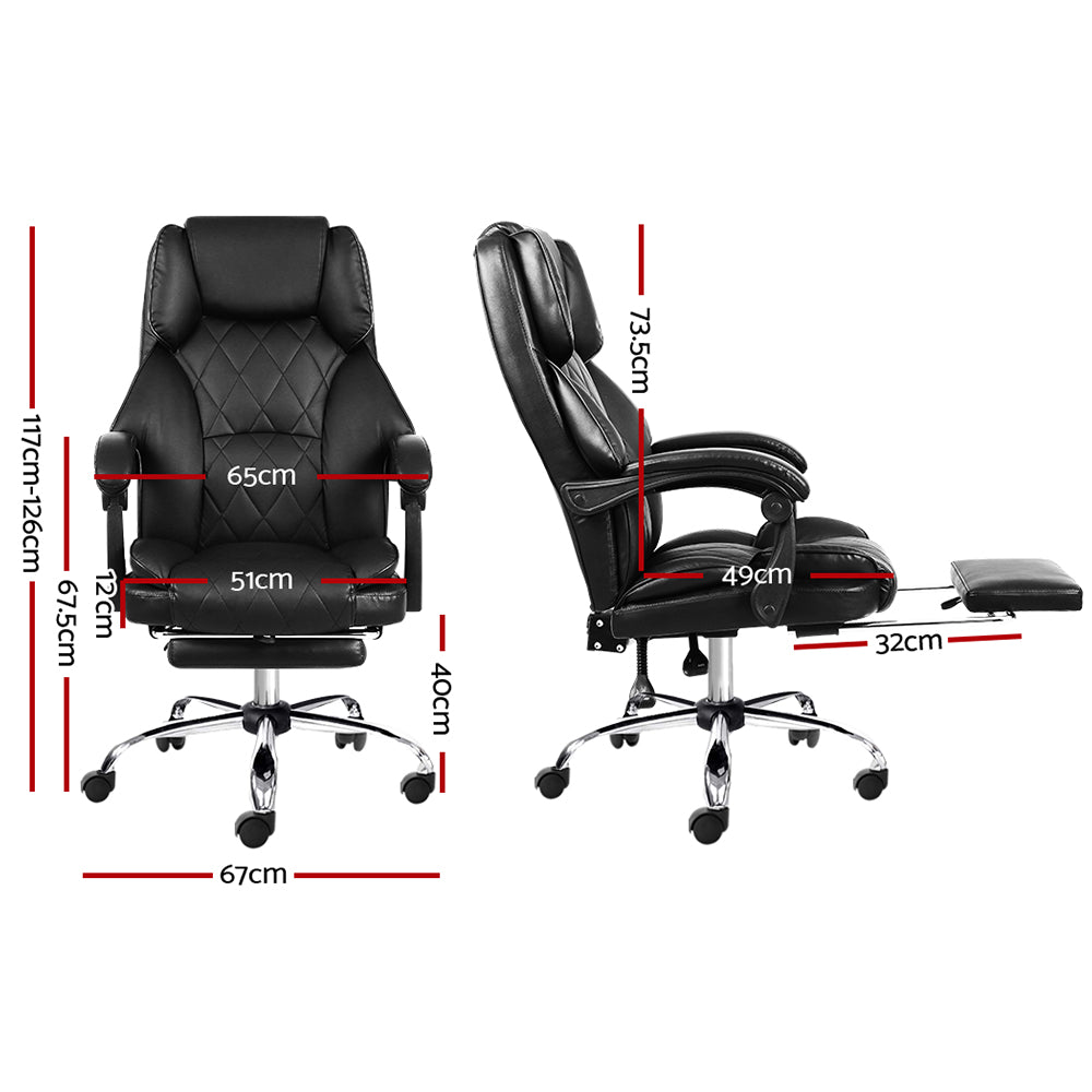 Executive PU Leather Office Chair Recliner & Footrest - Black - Homecoze