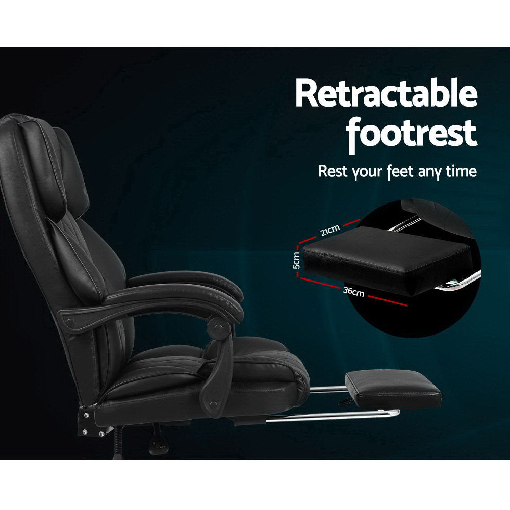 Executive PU Leather Office Chair Recliner & Footrest - Black - Homecoze