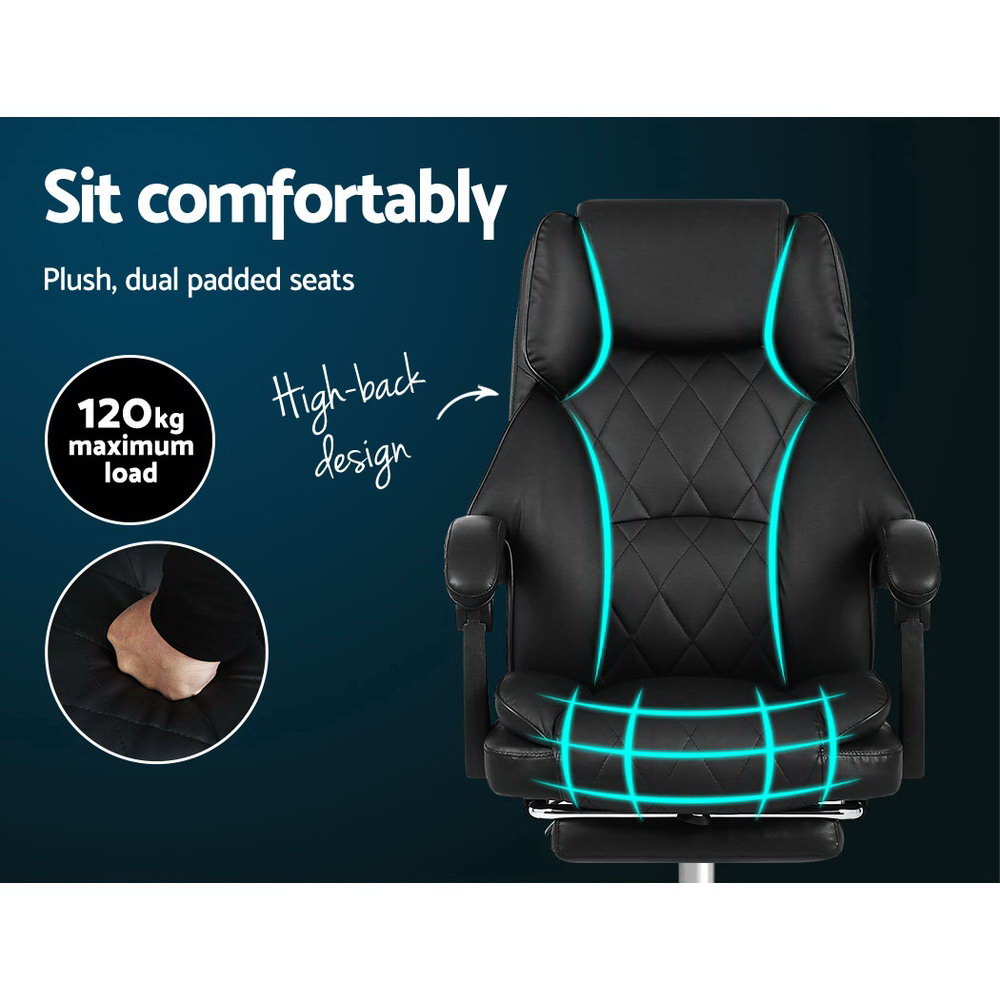 Executive PU Leather Office Chair Recliner & Footrest - Black - Homecoze