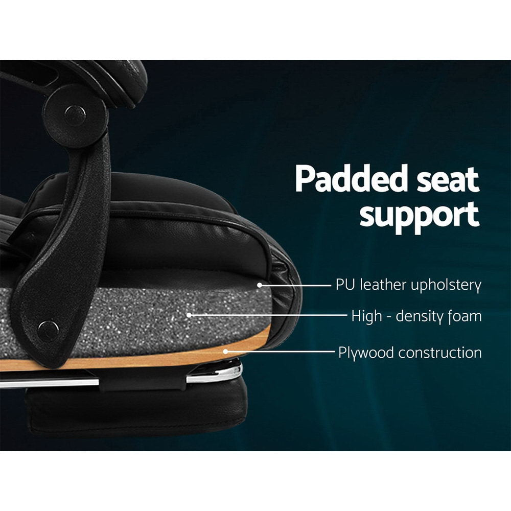 Executive PU Leather Office Chair Recliner & Footrest - Black - Homecoze