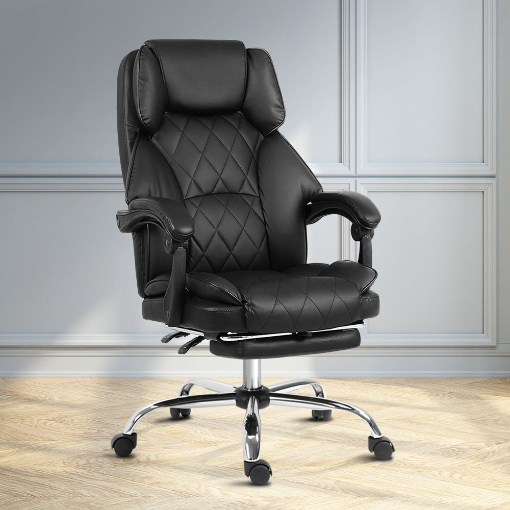 Executive PU Leather Office Chair Recliner & Footrest - Black - Homecoze
