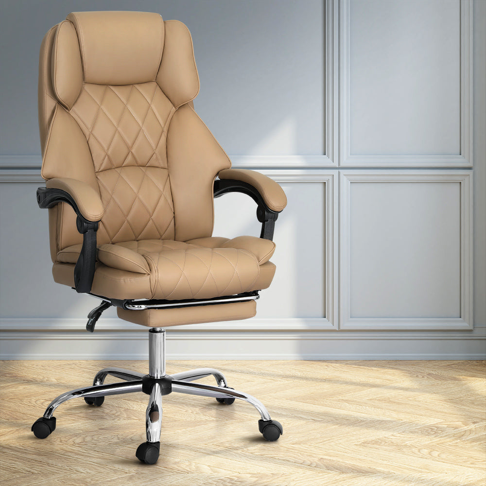 Executive PU Leather Office Chair Recliner & Footrest - Espresso