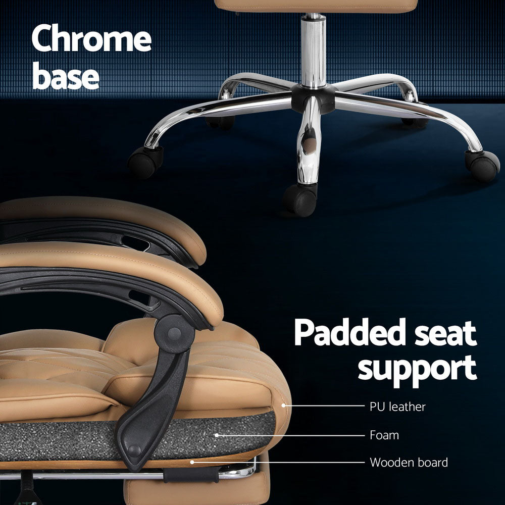 Executive PU Leather Office Chair Recliner & Footrest - Espresso - Homecoze