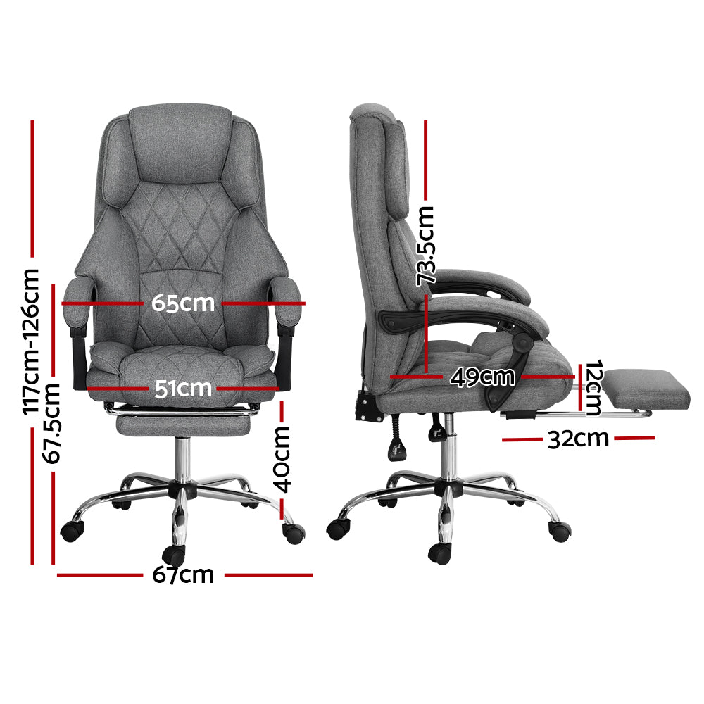 Executive Fabric Office Chair Recliner & Footrest - Grey