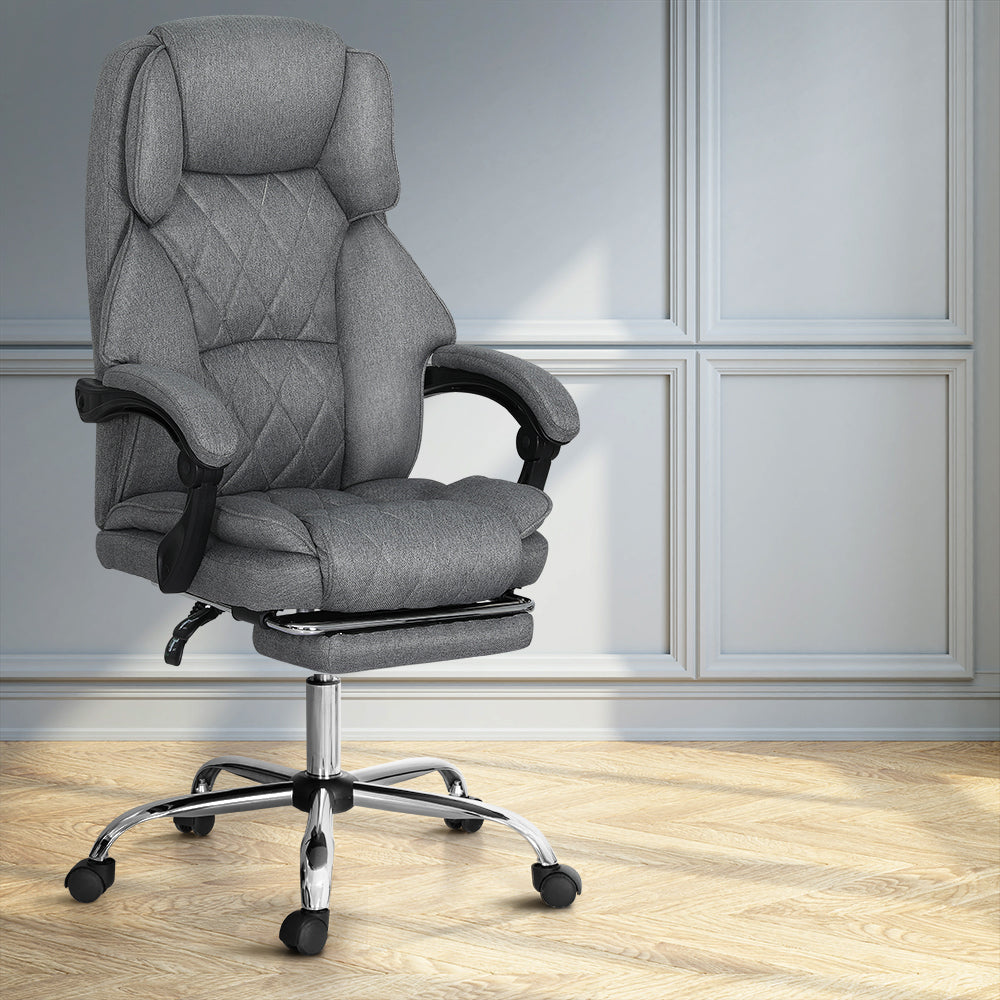 Executive Fabric Office Chair Recliner & Footrest - Grey - Homecoze