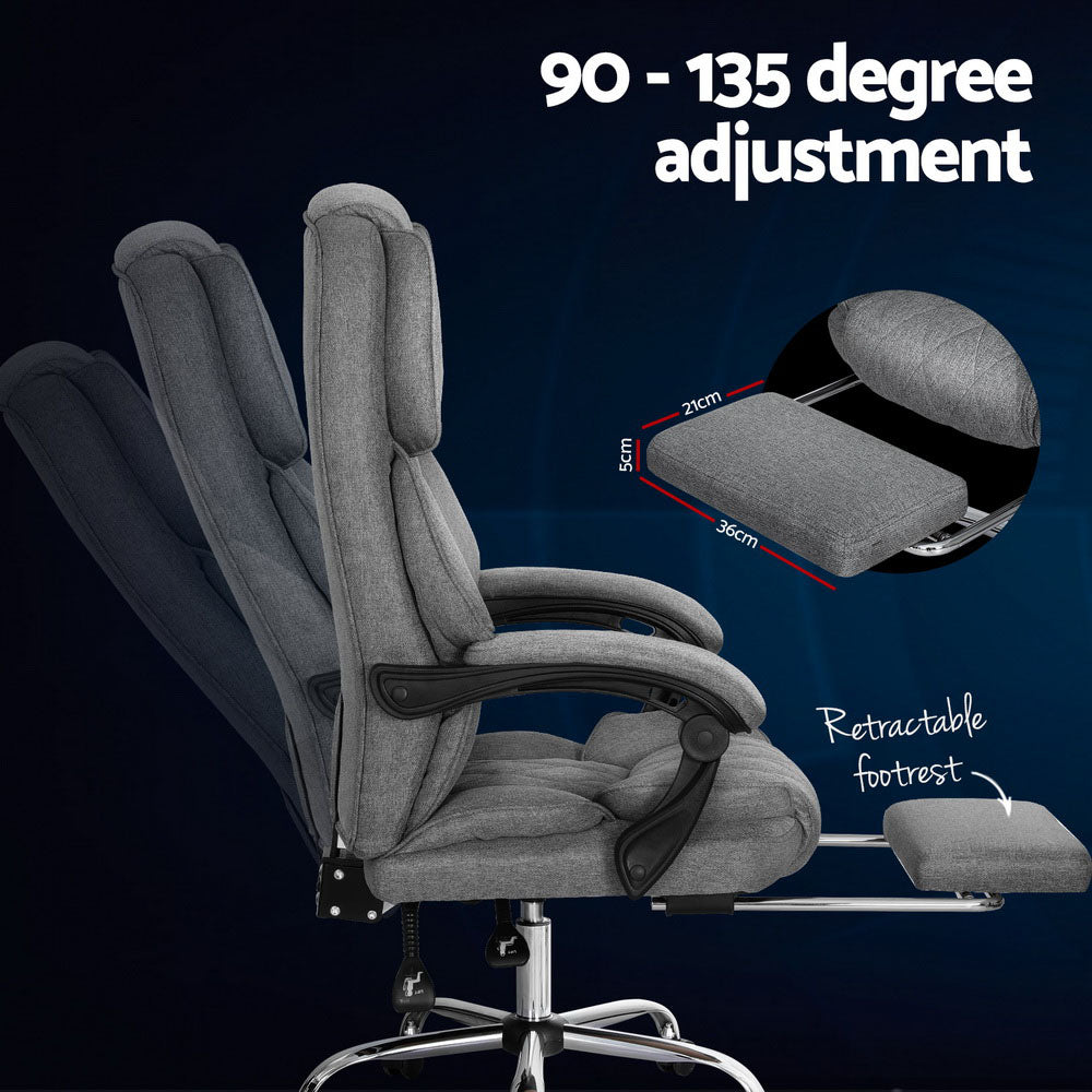 Executive Fabric Office Chair Recliner & Footrest - Grey - Homecoze
