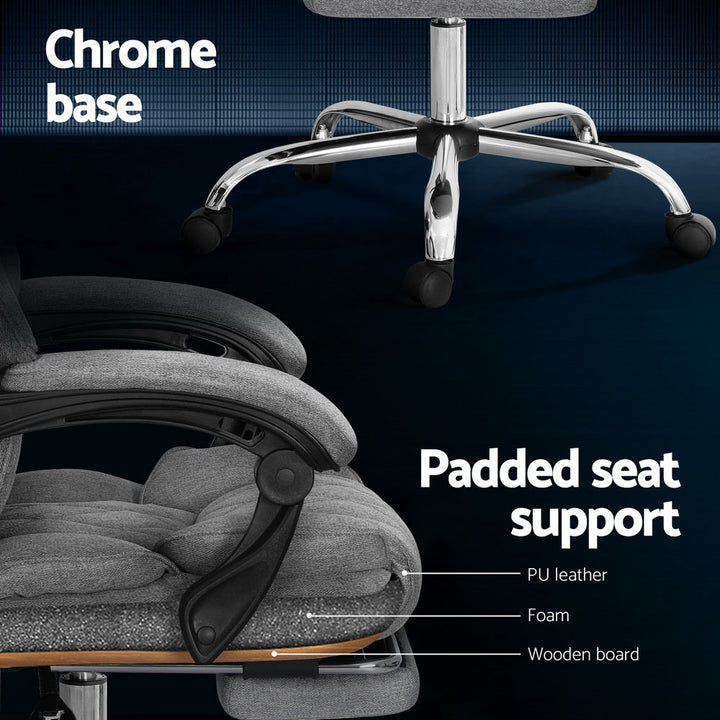 Executive Fabric Office Chair Recliner & Footrest - Grey - Homecoze