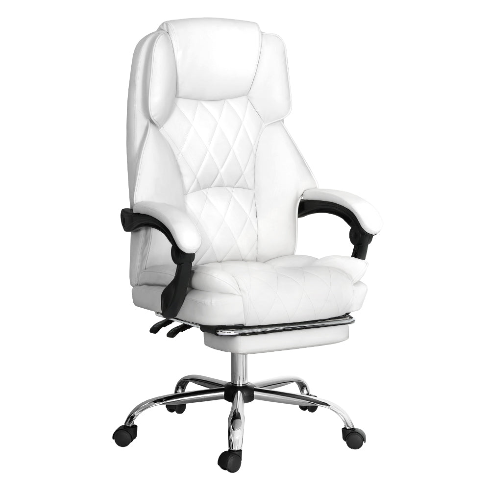 Executive PU Leather Office Chair Recliner & Footrest - White - Homecoze