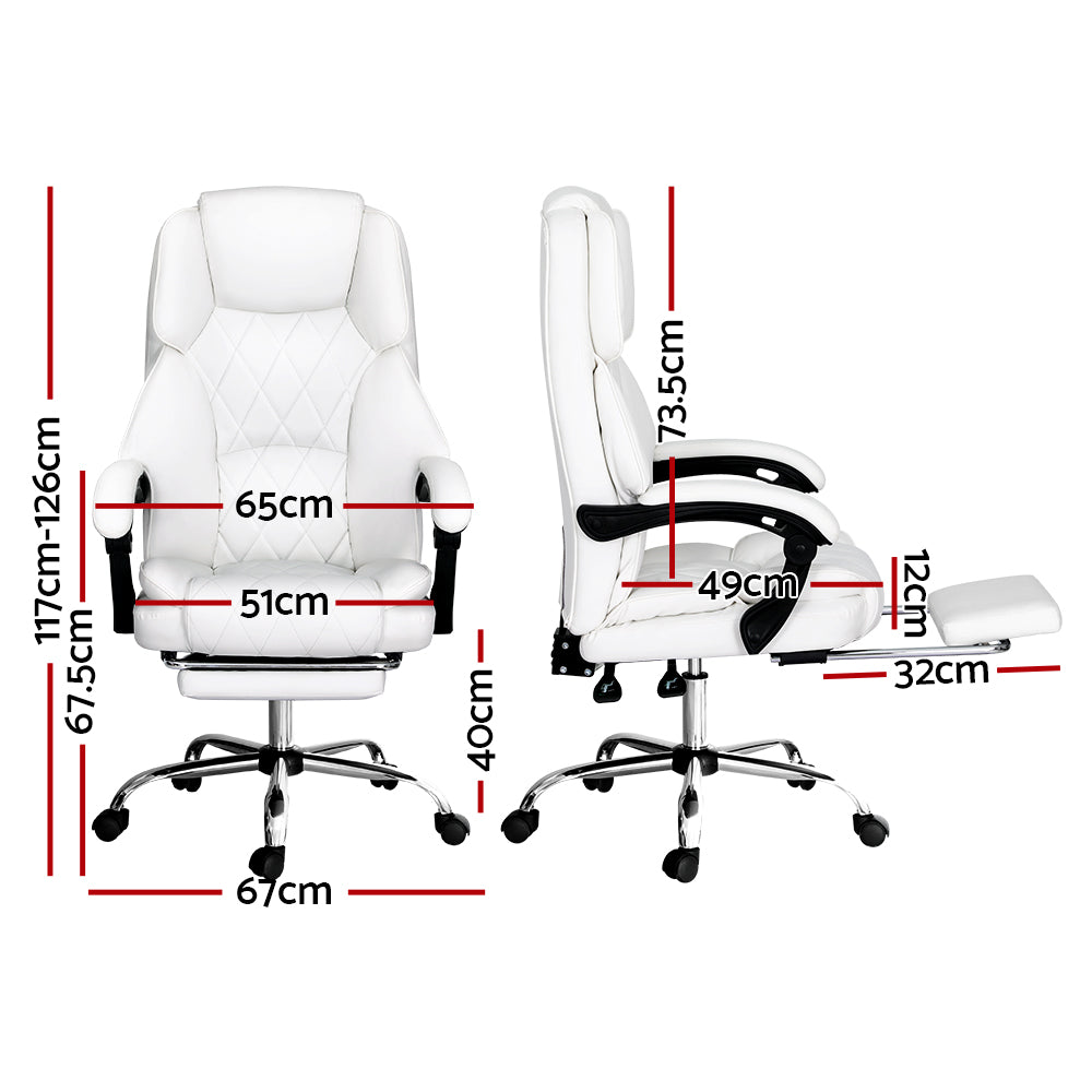 Executive PU Leather Office Chair Recliner & Footrest - White