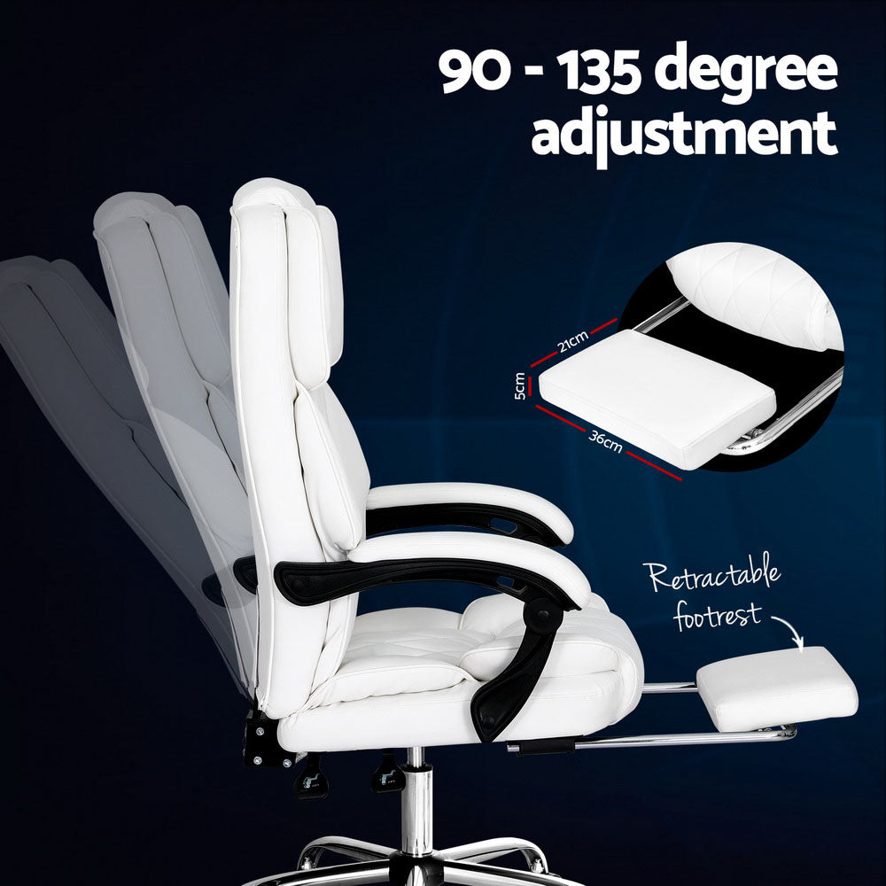 Executive PU Leather Office Chair Recliner & Footrest - White