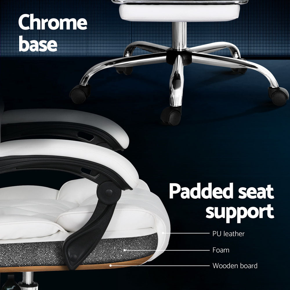 Executive PU Leather Office Chair Recliner & Footrest - White - Homecoze