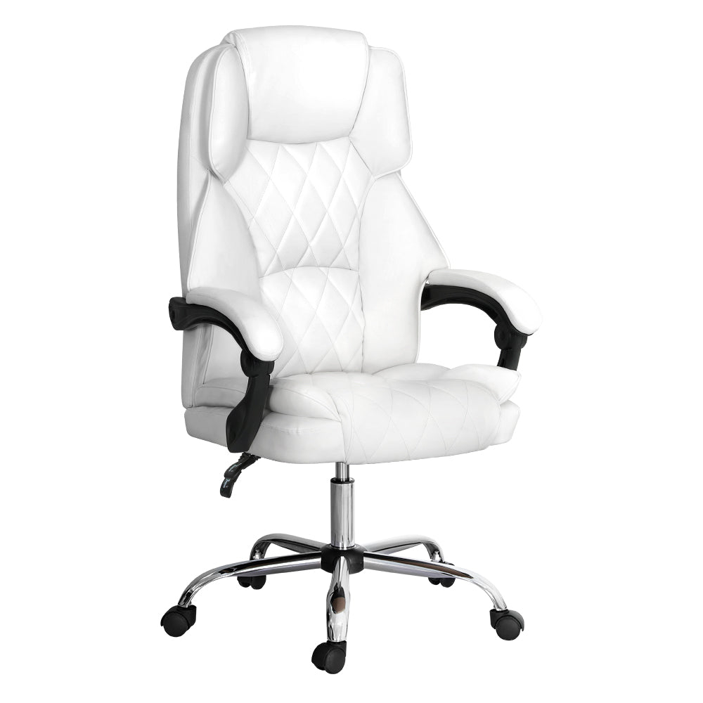 Executive PU Leather Office Chair Recliner - White