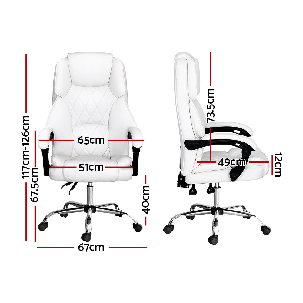 Executive PU Leather Office Chair Recliner - White - Homecoze