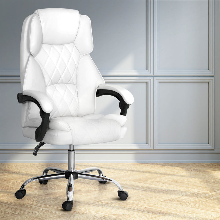 Executive PU Leather Office Chair Recliner - White