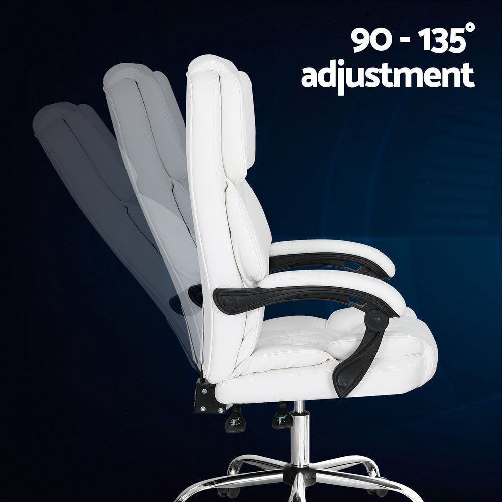 Executive PU Leather Office Chair Recliner - White