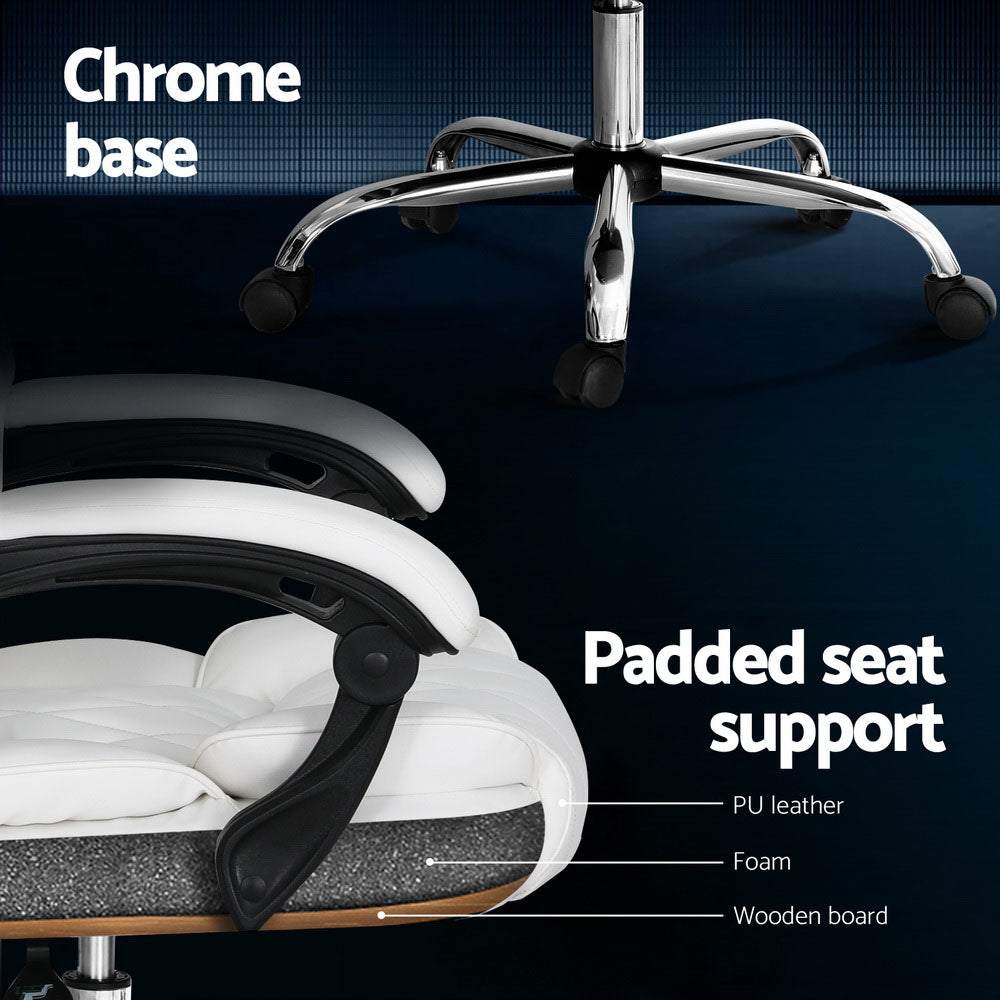 Executive PU Leather Office Chair Recliner - White - Homecoze