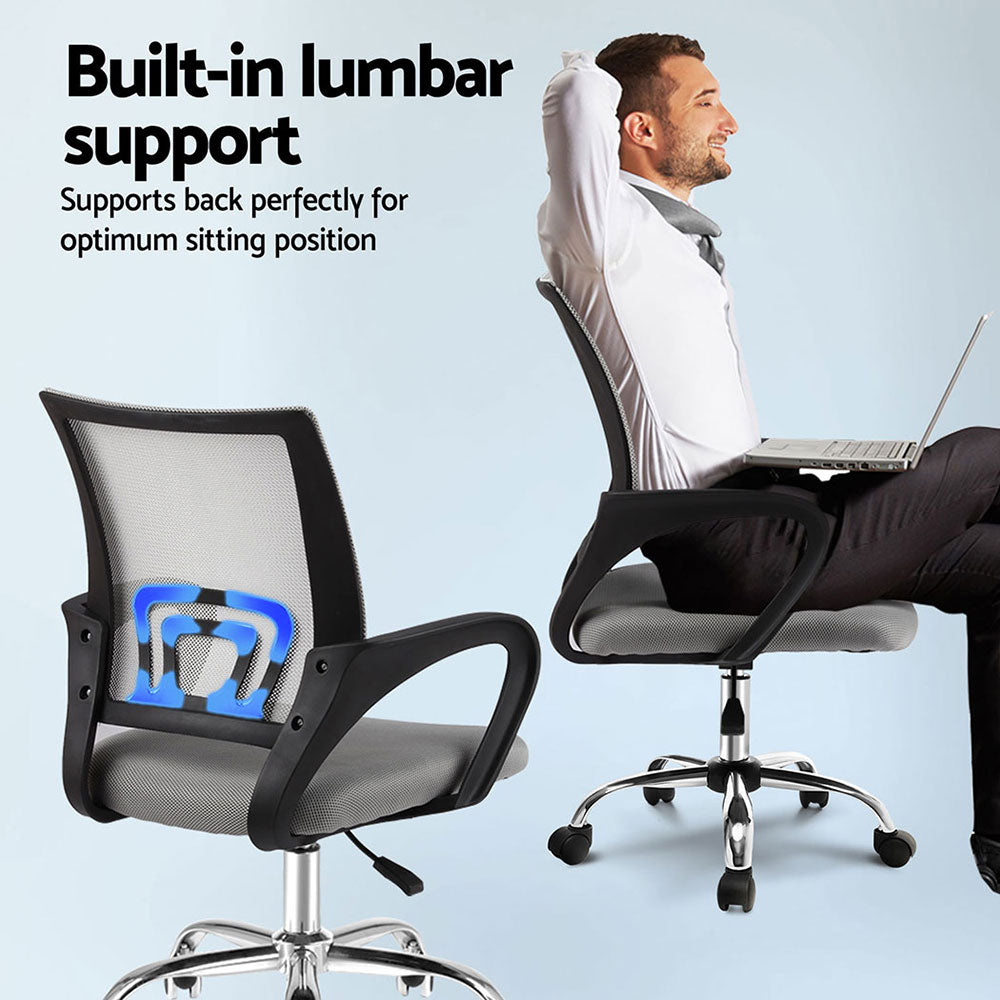 Artiss 2x Mesh Office Chair Mid Back Grey - Homecoze