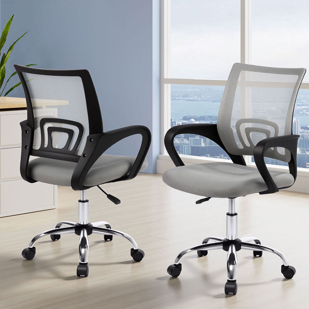 Artiss 2x Mesh Office Chair Mid Back Grey - Homecoze