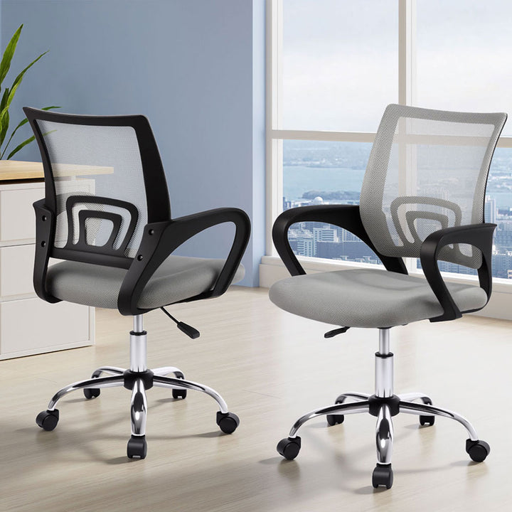 Artiss 2x Mesh Office Chair Mid Back Grey - Homecoze