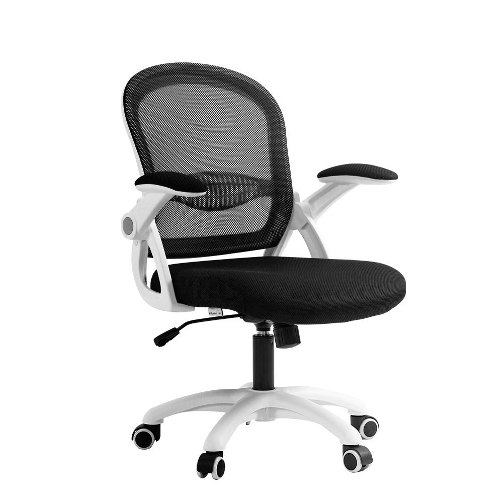 Mesh Office Chair Mid Back with Flip-up Armrests - Black & White