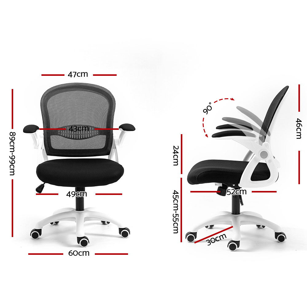 Mesh Office Chair Mid Back with Flip-up Armrests - Black & White