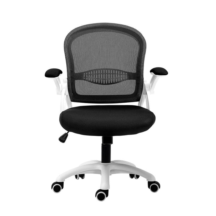 Mesh Office Chair Mid Back with Flip-up Armrests - Black & White