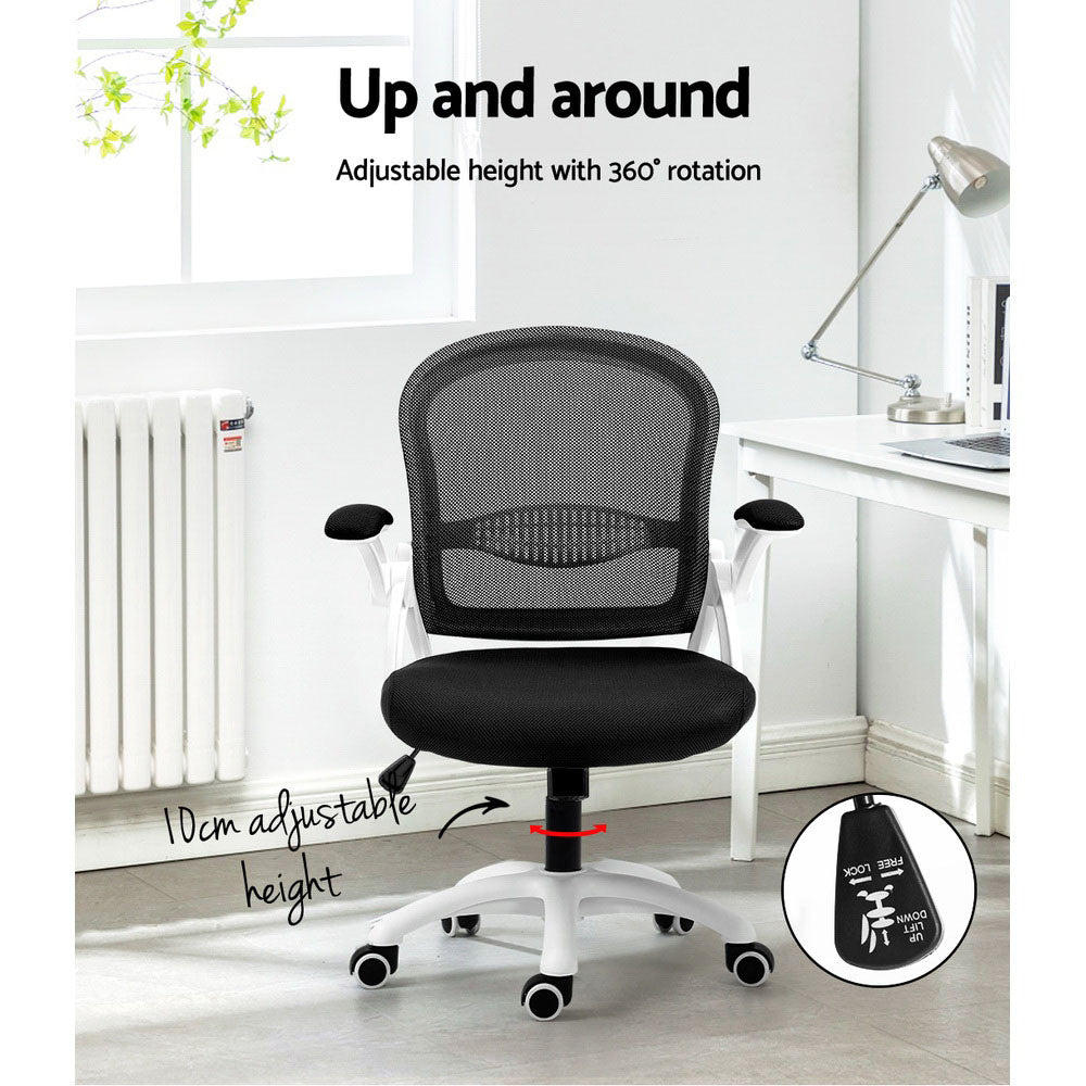 Mesh Office Chair Mid Back with Flip-up Armrests - Black & White