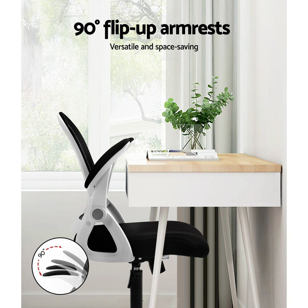 Mesh Office Chair with Flip-up Armrests - Black & White - Homecoze