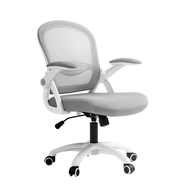 Mesh Office Chair Mid Back with Flip-up Armrests - Grey & White