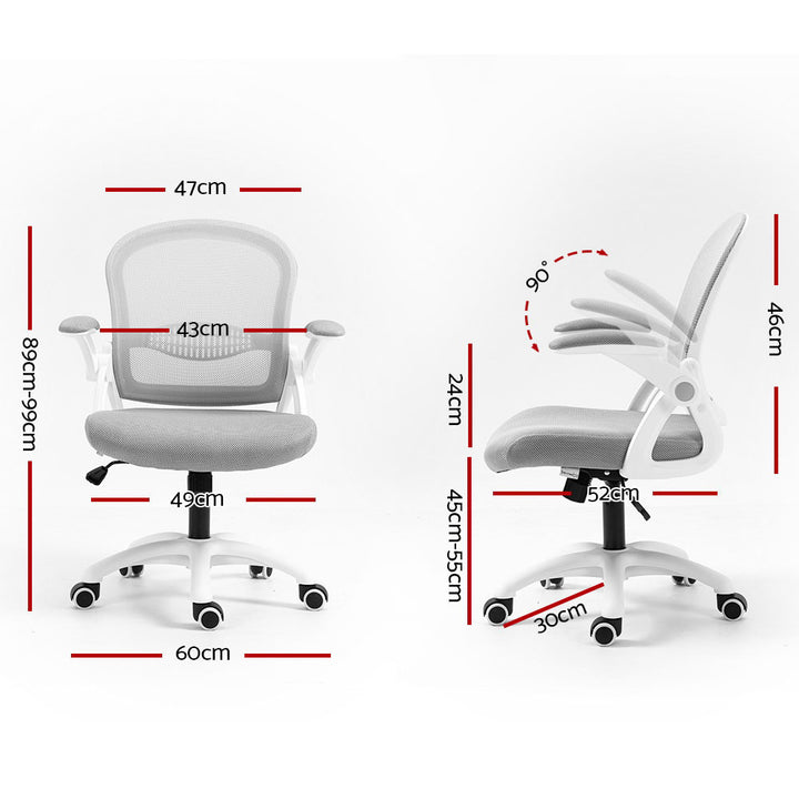 Mesh Office Chair Mid Back with Flip-up Armrests - Grey & White