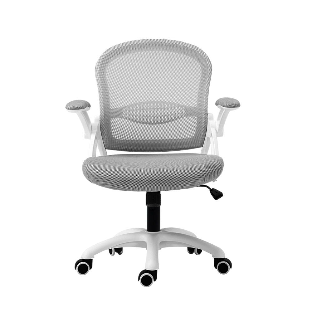 Mesh Office Chair Mid Back with Flip-up Armrests - Grey & White