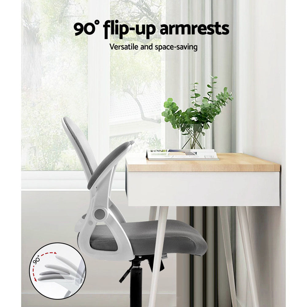 Mesh Office Chair Mid Back with Flip-up Armrests - Grey & White