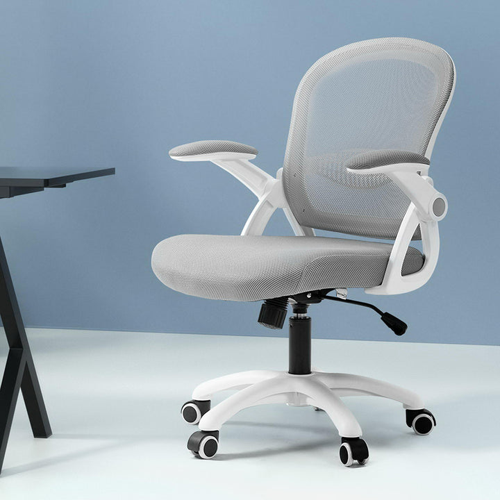 Mesh Office Chair with Flip-up Armrests - Grey & White