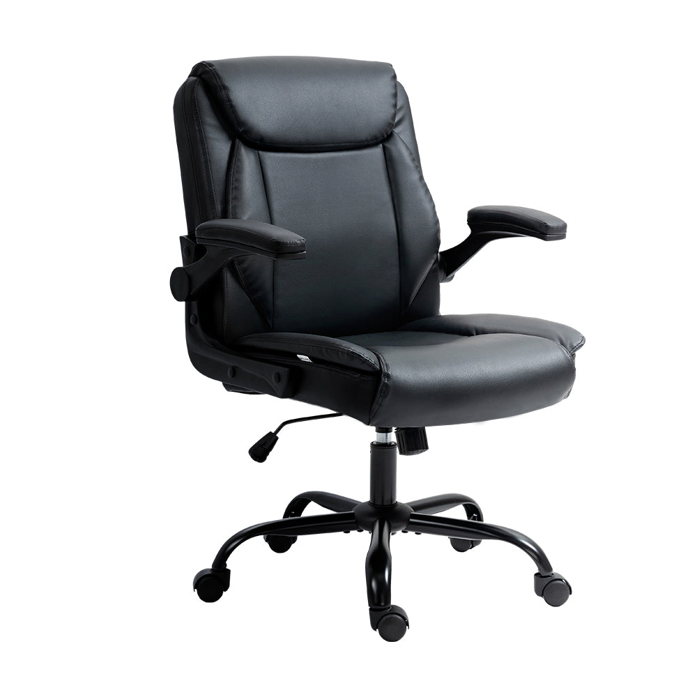 PU Leather Office Chair Mid Back - Black - Homecoze