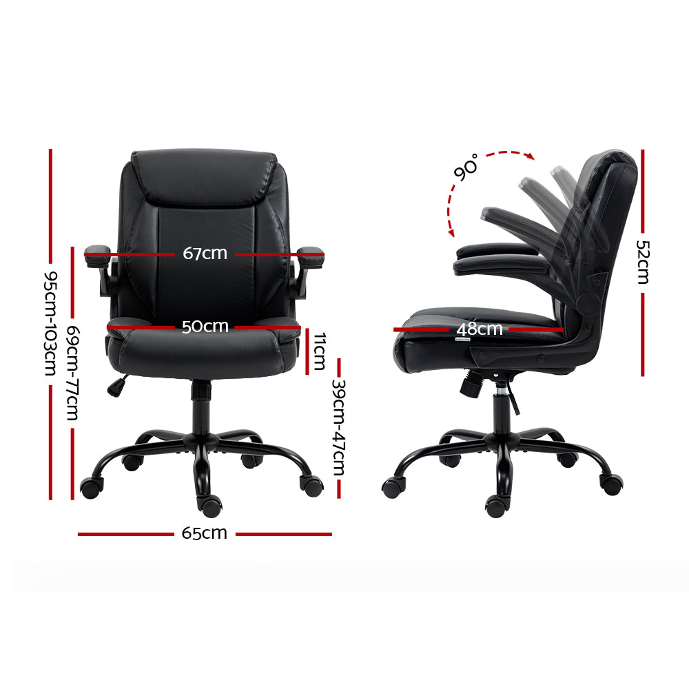 PU Leather Office Chair Mid Back - Black