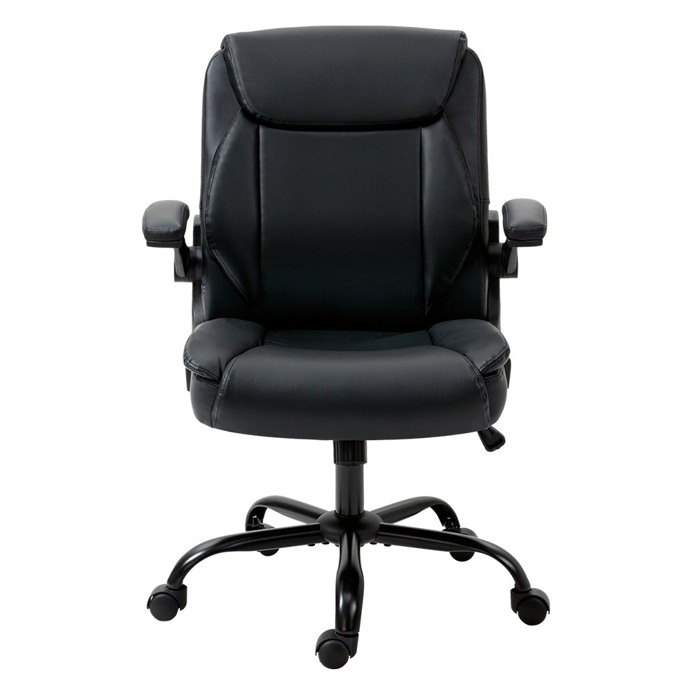 PU Leather Office Chair Mid Back - Black - Homecoze