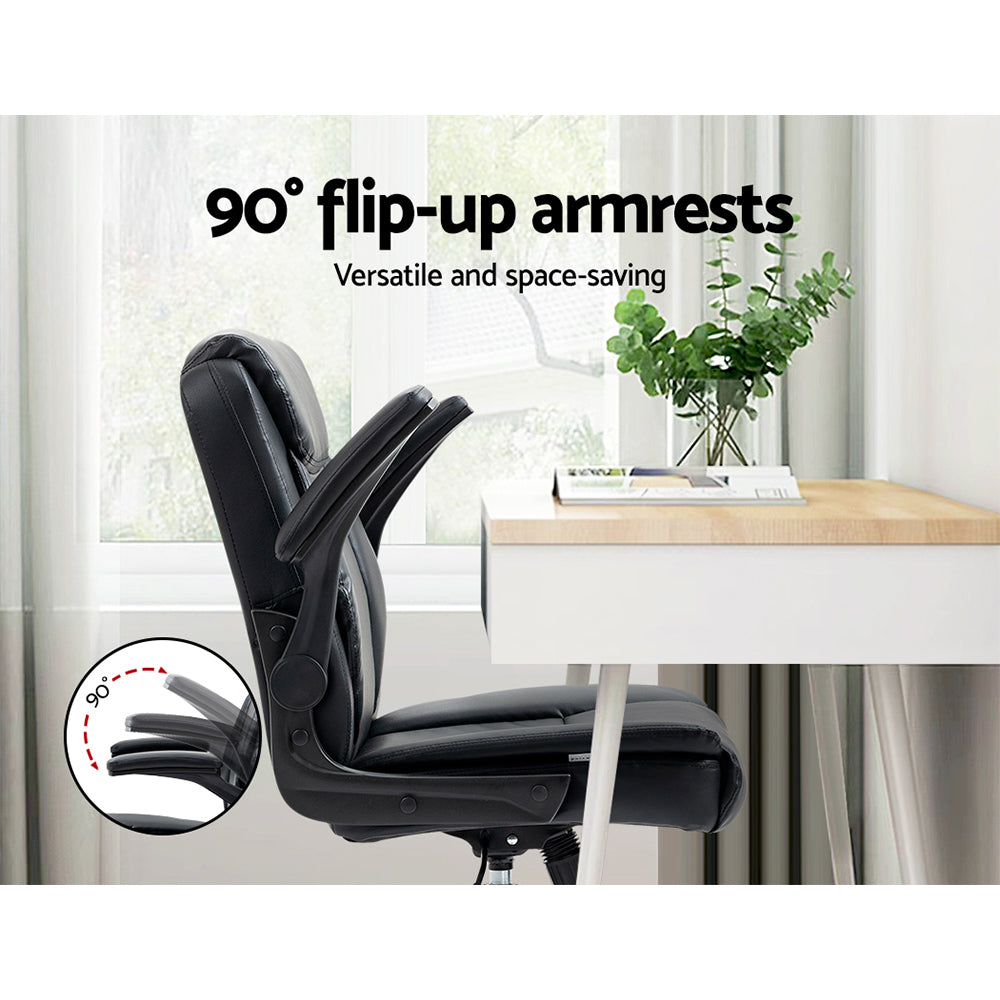 PU Leather Office Chair Mid Back - Black - Homecoze