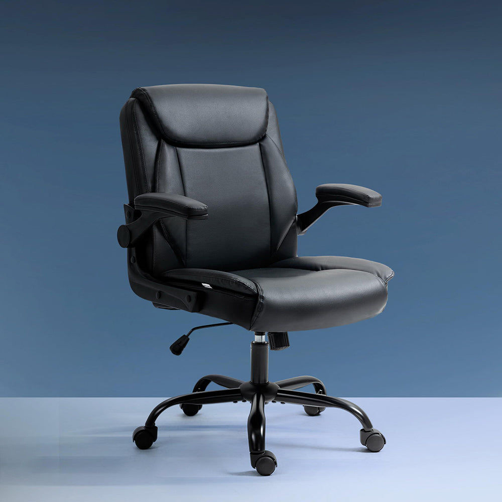 PU Leather Office Chair Mid Back - Black - Homecoze