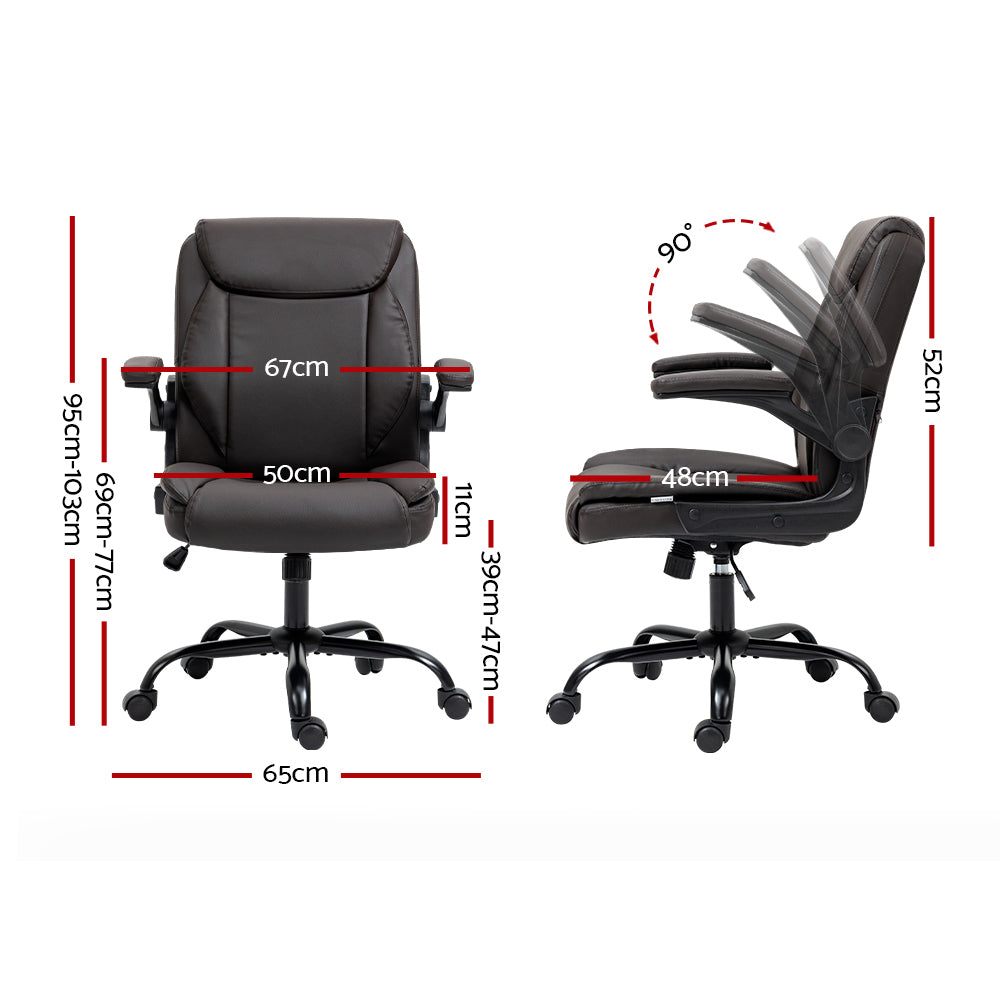PU Leather Office Chair Mid Back - Brown - Homecoze