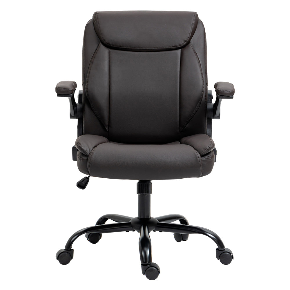 PU Leather Office Chair Mid Back - Brown - Homecoze