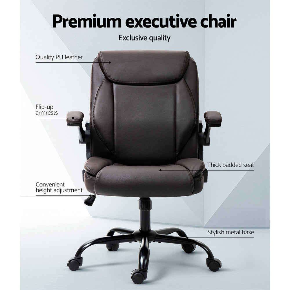 PU Leather Office Chair Mid Back - Brown - Homecoze