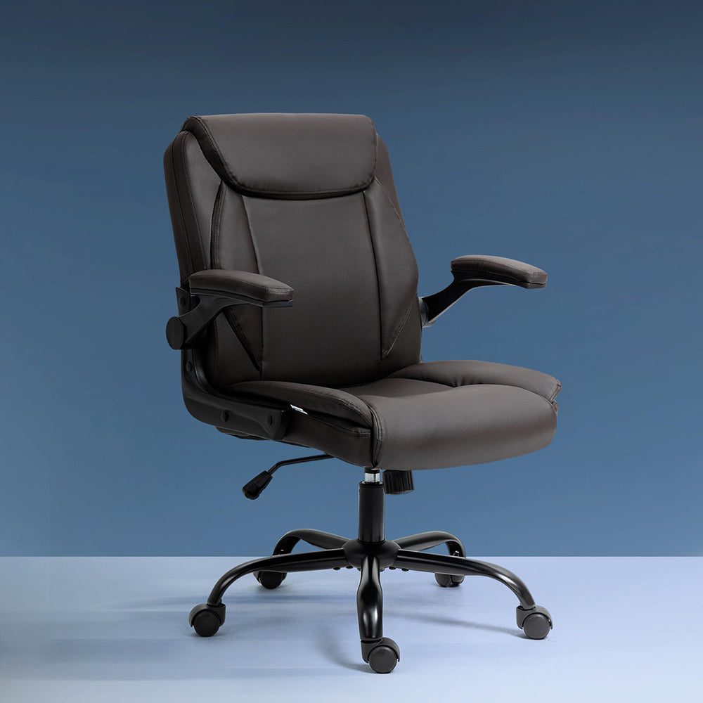 PU Leather Office Chair Mid Back - Brown - Homecoze