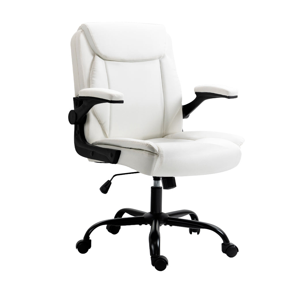 PU Leather Office Chair Mid Back - White