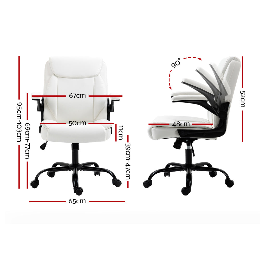 PU Leather Office Chair Mid Back - White - Homecoze
