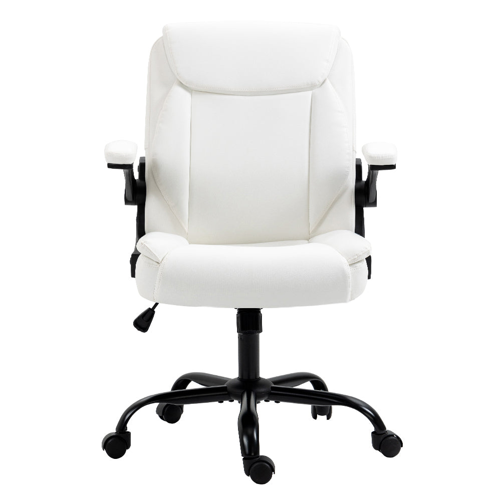 PU Leather Office Chair Mid Back - White - Homecoze