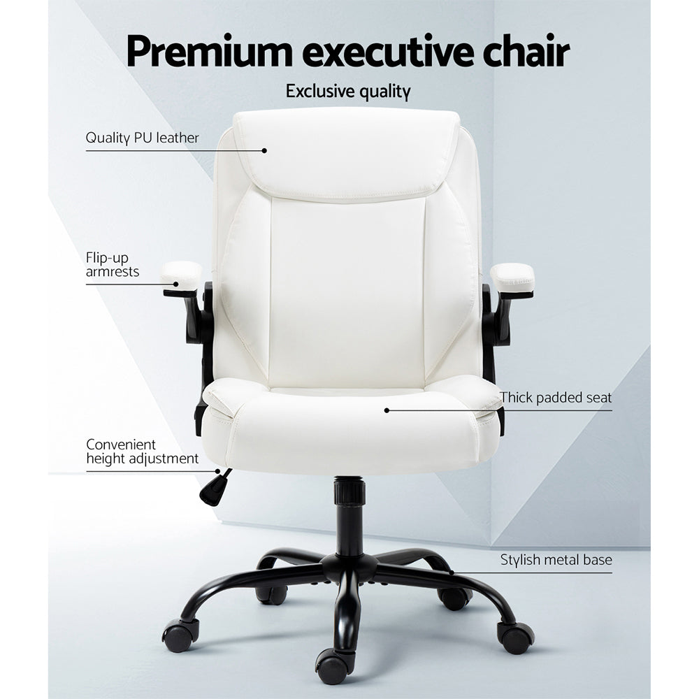 PU Leather Office Chair Mid Back - White - Homecoze