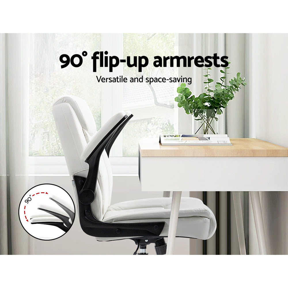 PU Leather Office Chair Mid Back - White - Homecoze
