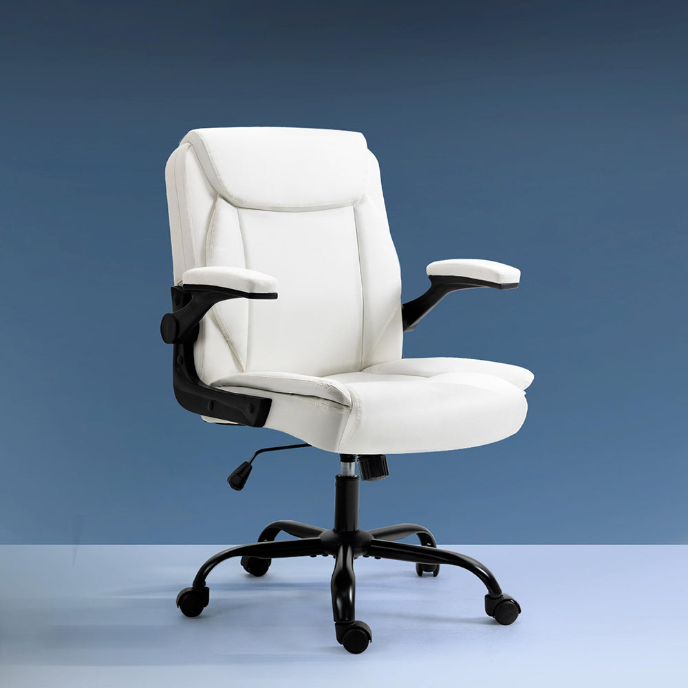 PU Leather Office Chair Mid Back - White