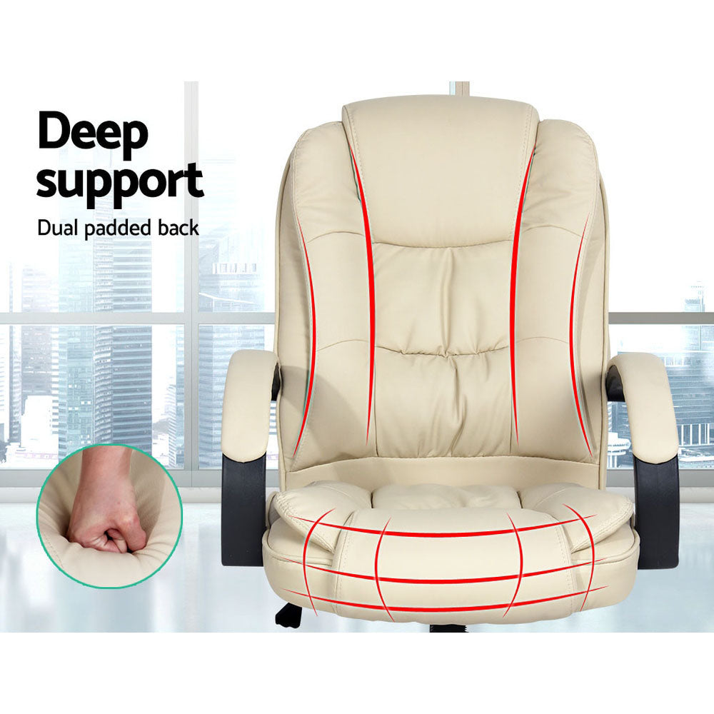 Executive PU Leather Office Chair - Beige - Homecoze