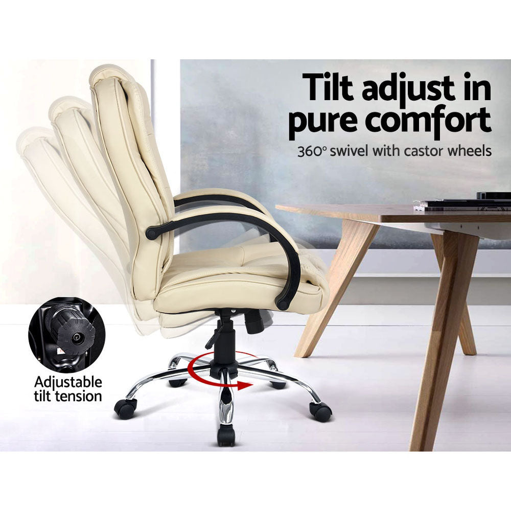 Executive PU Leather Office Chair - Beige - Homecoze